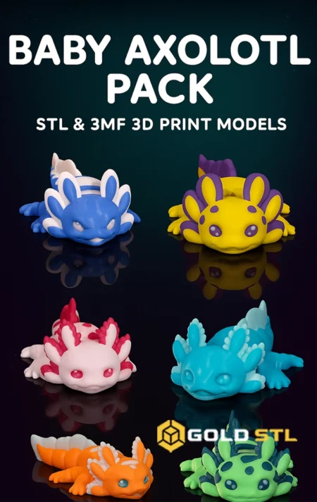 Baby Axolotl Pack STL & 3MF 3D Print Models