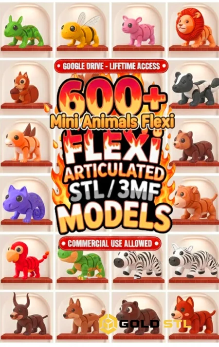 600+ Flexi Mini Animals STL & 3MF Bundle