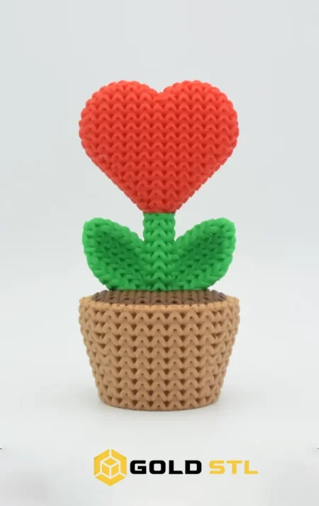 Knitted Heart Plant Pot STL 3D Print Model 