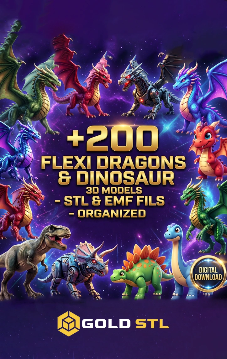200+ Flexi Dragons & Dinosaur 3D Models Bundle