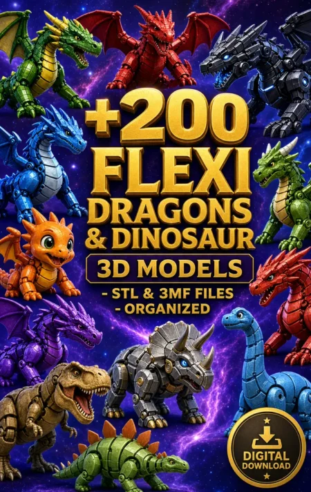 200+ Flexi Dragons & Dinosaur 3D Models Bundle | STL & 3MF Files | Articulated 3D Print Models