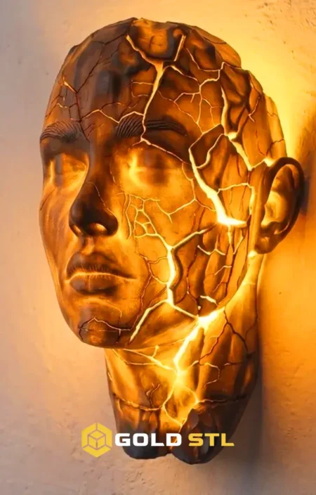 Cracking Face Wall Lamp STL 3D Model